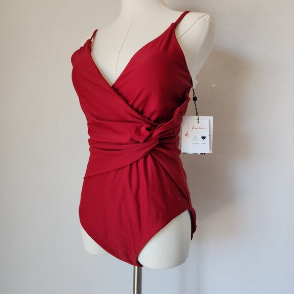 NWT Robert Graham One Piece Twisted Wrap Swimsuit Bra-Pad V-Neck Plumberry